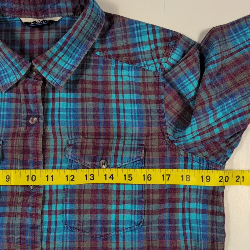 KAVU Men’s L Plaid Flannel Shirt Blue Teal Maroon Long Sleeve Casual Outdoor - Picture 8 of 14